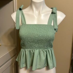 Ruffle, smocked tank top with shoulder ties
